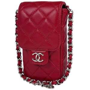 CHANEL Red Leather Logo Pouch